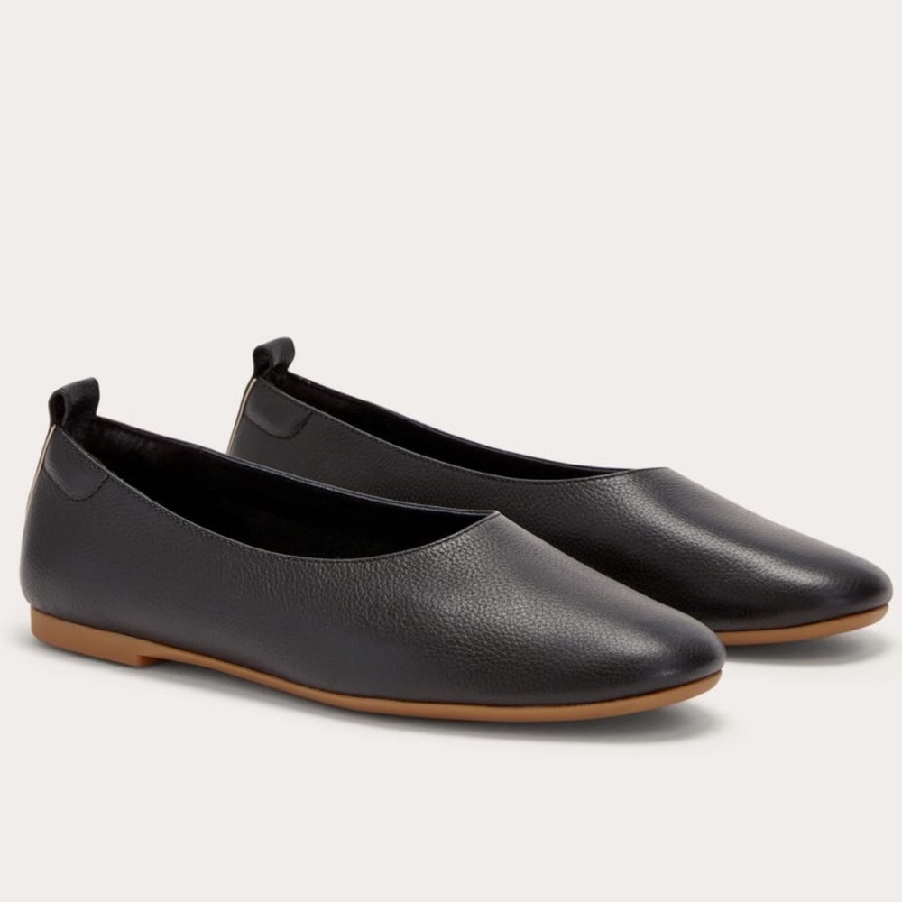 Everlane Black Leather Ballet Flats with Tan Soles